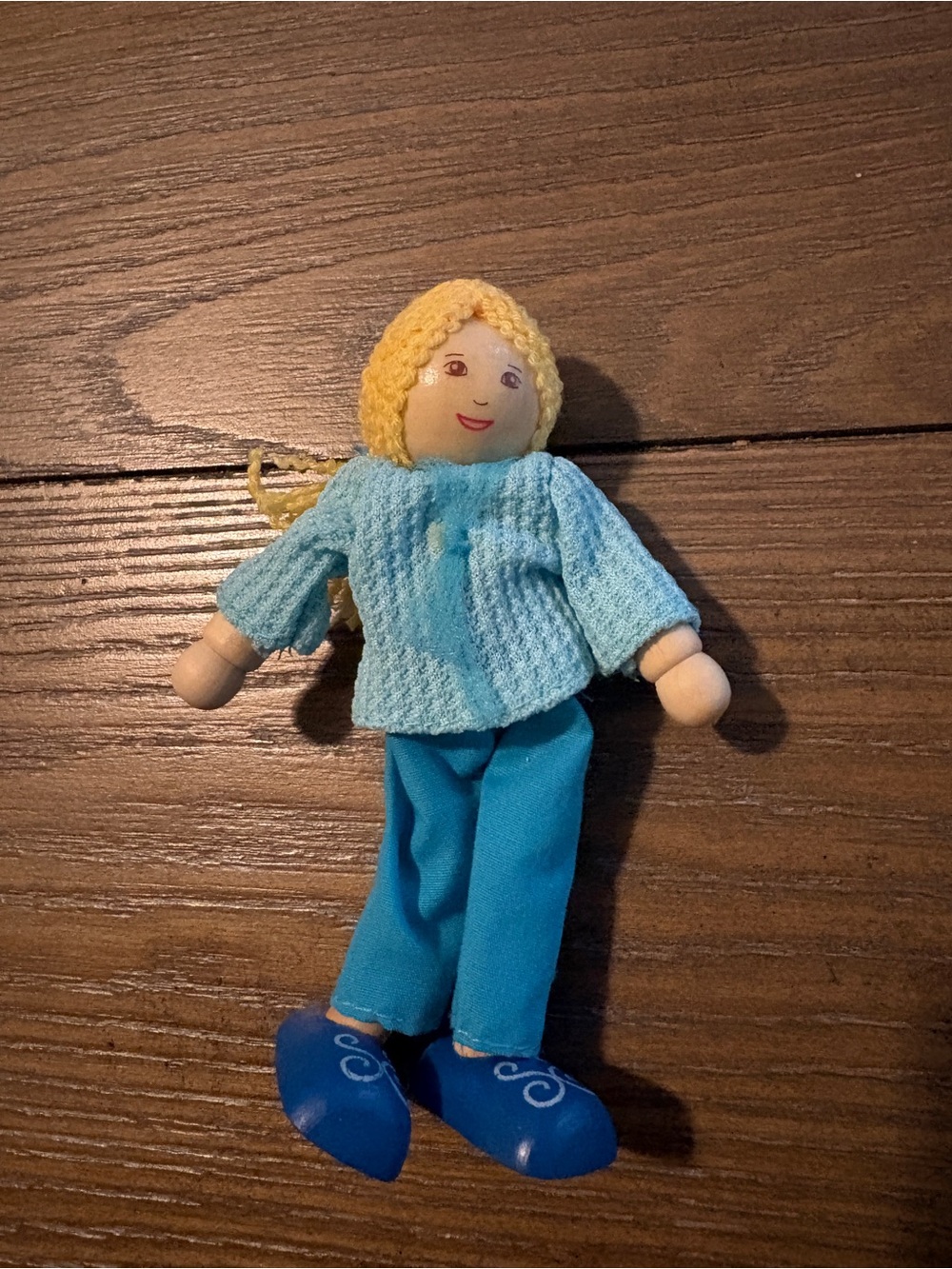 Blue Wooden Doll with Blonde Hair - Kids Toy